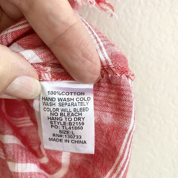 UMGEE Southern Bohemian Gingham Oversized Shirt Fringed Red White Women's L - Picture 6 of 10